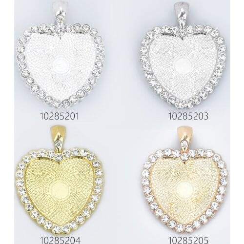 Heart Rhinestone Pendant Trays 25mm Blank Base Bezel Pendant Settings for Glass Jewelry Findings 5pcs