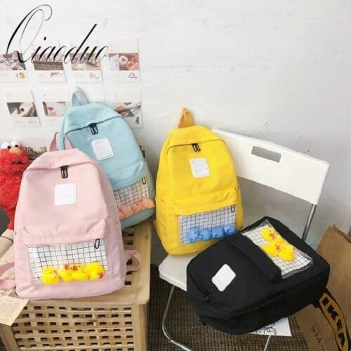 Casual Clear Waterproof Womens Backpack Harajuku Nylon Travel Schoolbags Cute Small Duck Student Back Pack Teen Girls