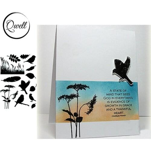 QWELL 4*6 inch Clear Silicone Stamps Flying Birds Swamp Leaf For DIY Scrapbooking Cards Craft Making Template 2020 Hot Sale