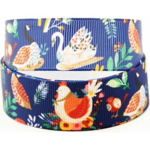 22mm 25mm 38mm 75mm chicken cartoon printed Grosgrain Ribbon party decoration 10 Yards X-04354