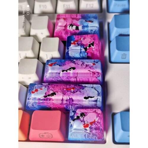 Resin Keycaps For Mechanical Keyboard Gaming gift pbt keycap gaming keyboard Scenery Koi Backspace Key caps