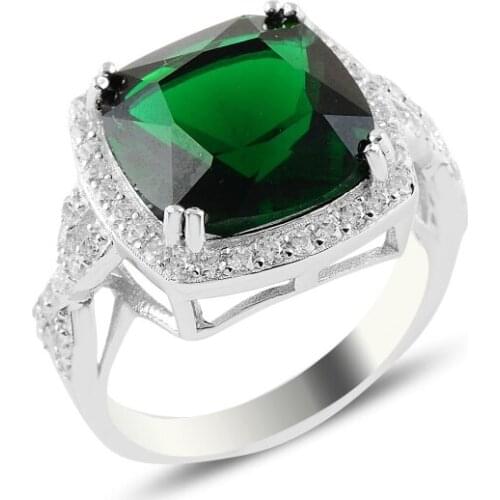 Silverlina Silver Emerald Zircon Engagement Ring