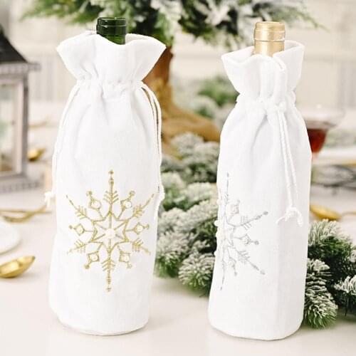 Snowflake Beads Design Drawstring Gift Bag Wine Bottle Cover Party Dinner Decor Holiday Christmas Decorations For Home 2020