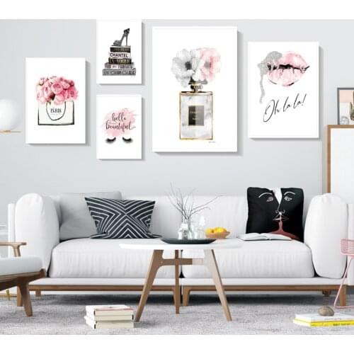 Modern Fashion Perfume Canvas Poster Lips Wall Art Painting Nordic Posters and Prints Wall Pictures for Living Room Home Decor