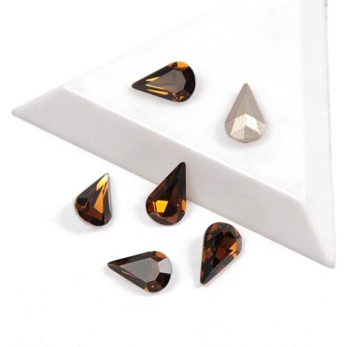 Top Quality Crystal Smoked Topaz Color Pear shaped Non Hotfix Nail Art Rhinestone Super Bright Glass Strass Nail Art Decoration