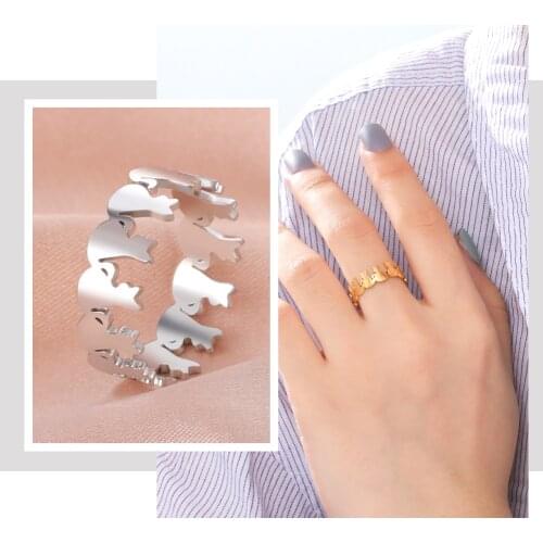 Teamer Gold Plated Stainless Steel Cute Cat Ring for Women Girls Animal Finger Rings Adjustable Jewelry GIfts for Friend Couple