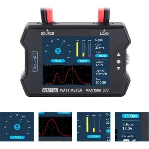 ToolkitRC WM150 150A 50V Watt Meter for Quadcopter MultiRotor RC Drone Analyzer LCD Display Voltage Current Tester PWM Output