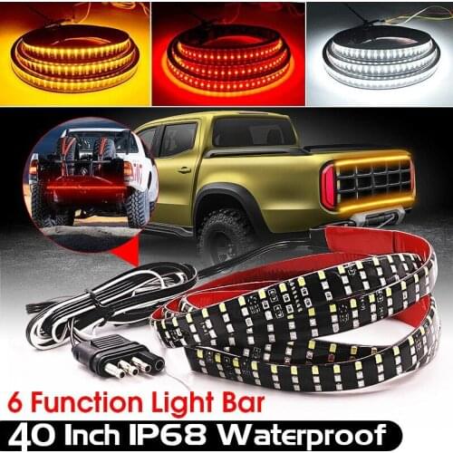 40" 12V Triple Row 6-Function Truck Tailgate LED Strip Light Bar with Reverse Brake Turn Signal for Jeep Pickup SUV Dodge