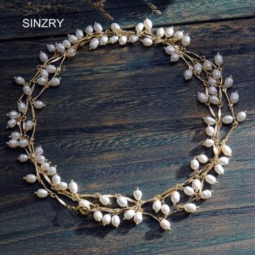 SINZRY jewelry accessory gold color copper alloy rice shape pearl 142cm long necklaces elegant lady party costume jewelry