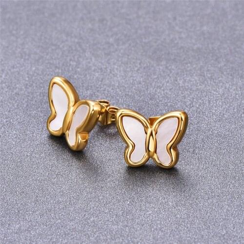 Martick Insect Collection Stud Earrings White Black Color Butterfly Shape Rose Gold Color Earrings Brincos For Woman E205