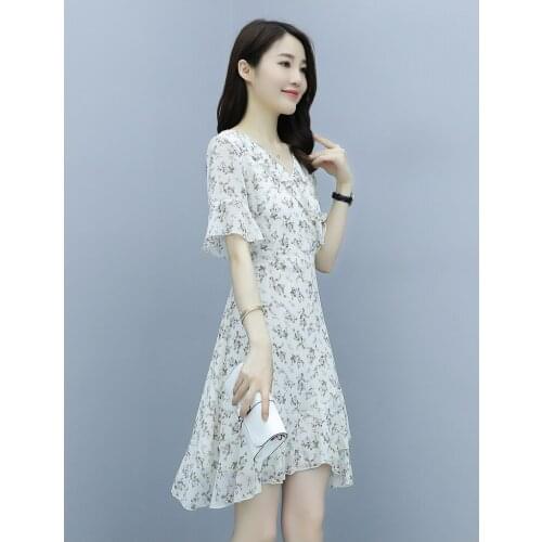 2021 Fashion sweet Korean version New summer Floral Print Women Dress Female Pleated Dress Summer Party Chiffon summer dress