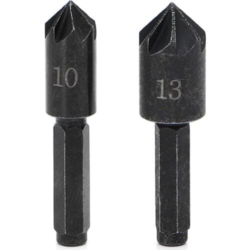 2Pcs 1/4" Hex Shank 7 Flute Countersink Drill Bit Counter Sink Chamfer Cutter Hand Tools