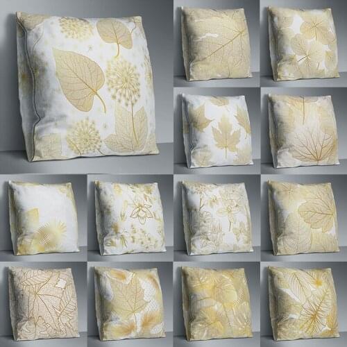 45 x 45 cm Golden flower leaf pattern pillowcase polyester fiber soft home decoration sofa pillow cushion cover 18 x 18 Inch