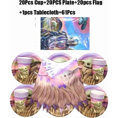 61Pcs/31Pcs Disney Yoda Baby Kids Favor Tableware Boy Girl Birthday Paper Plates Cups Flag/Banner Table Cover Decorations Supply
