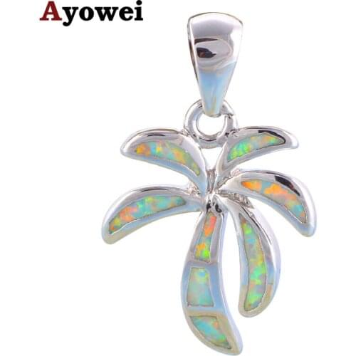 White coconut tree design Brand Designer White Fire Opal Fashion jewelry Stamped Silver Necklace Pendants OP553A Best Gifts