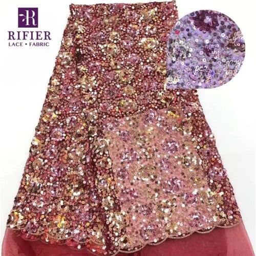 Burgundy Sequined Embroidered Guipure Mesh Fabric Latest Fashion 2019 Flower Sequins Tulle Net Lace Classical Party Dress Laces