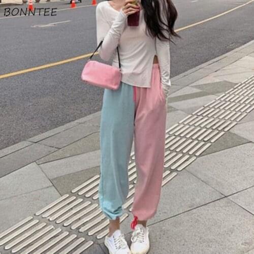 Pants Women Patchwork Ins Harajuku Summer Hot Sale Harem Students Leisure Loose All-match High Street Female Clothing Panelled