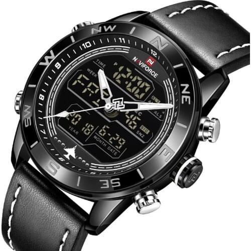 NAVIFORCE Top Luxury Brand Mens Fashion Business Sports Watches Men Quartz Analog Digital Alarm Clock Leather Military Watch