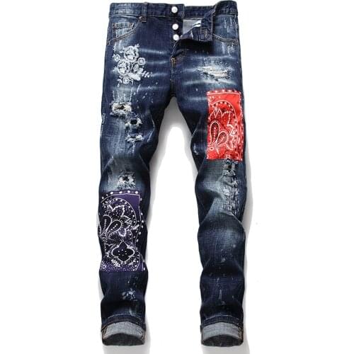European dsq BIKER JEANS brand Men slim jeans pants mens denim trousers zipper blue hole Pencil Pants jeans for men 1055