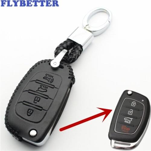 FLYBETTER Genuine Leather KeyChain 4Button Flip Key Case Cover For Hyundai I40/Azera/Tucson/Elantra/Accent Car Styling L221