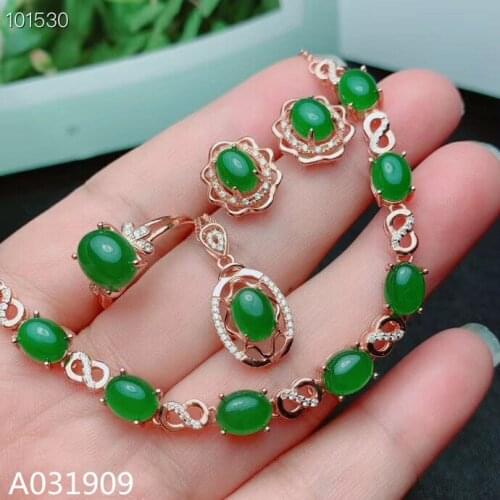 KJJEAXCMY boutique jewelry 925 sterling silver inlaid Natural jasper Bracelet pendant Earring Ring female Suit Support Detection