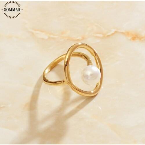 SOMMAR couple gift Gold Filled size 6 7 8 Goddess Knuckle Rings Personality, fashion, pearls ring men Women jewelry