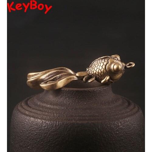 Brass Long Tail Goldfish Key Pendants Antique Koi Car Keychains Accessories Pendant Charms Creative Copper Fish Keyrings Hanging