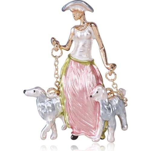 Fashion Walk The Dog Girls Brooches for Women Alloy Enamel Lapel Pins and Brooches Coat Shirt Collar Pin Clothing Accessories