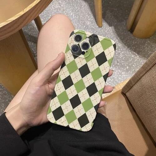 Fashionable Green Diamond Geometric Case for iPhone 12 Pro Max Back Phone Cover for 12 11 Pro Max X XS XR 8 7 Plus SE 2020