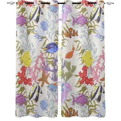 Starfish Fish Jellyfish Window Interior Curtain Valance Door Room Drape for Kitchen Living Room Bedroom Decoration Curtains