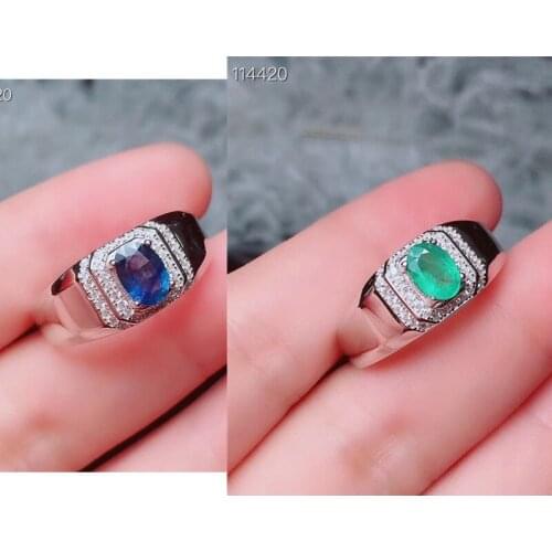 Fashion 1Ct Natural Sapphire or Emerald S925 Silver Rings for Men Gifts 5*7mm Fine Jewelry Real Blue Green Gemstone Certificate
