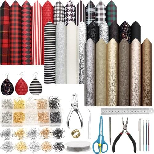 Leather Earring Making Kits Include 26 Pieces Faux Leather Sheets,and Making Tools for DIY Hair Bows Earrings Jewelry Crafts