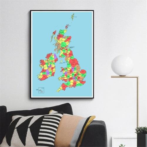 59*84cm The UK Political Map Wall Art Poster Eco-friendly Canvas Painting Living Room Home Decoration Travel School Supplies