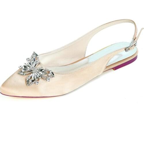 2021 new Lady Pointed Toe Flats Slingback Evening Dress Shoes Crystal Butterfly Sweet Bridal Wedding Prom Party Cocktail shoe