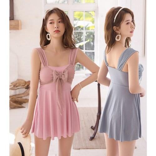 2021 New Women One Piece Swimsuit Sexy Monokini Padded Korean Style Beach Wear Off Shoulder Bathing Suit Swimskirt