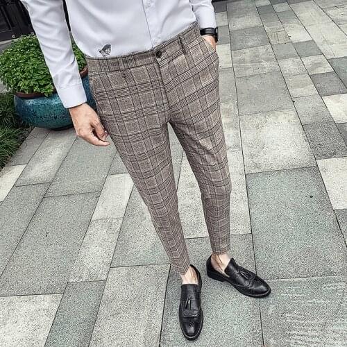 New Fashion Boutique Checked Stretch Suit Pants Mens Luxury Brand Casual Pants and Ankle Mens Slim Pants Mens Plaid Pants