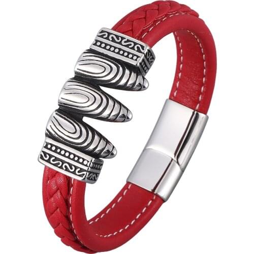 Punk Charm Demon Bullet Red Leather Bracelet Men Male Mens Bracelets 2020 Braclet Hand Chain BB0902