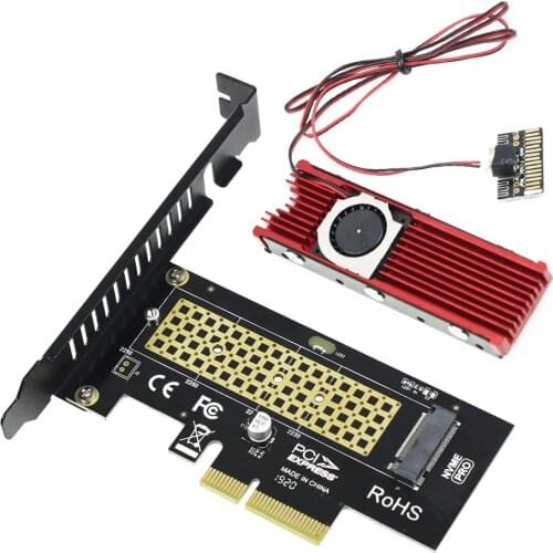 JEYI SK4 M.2 SSD to PCI-E X4 Adapter Card M Key + Cool Warship m2 2280 SSD Fan Heatsink Combo for PCI Express 3.0 4X X8 X16