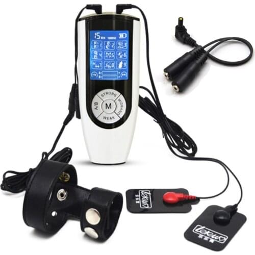 Electric Shock Kit PU Leather Penis Ring Male Masturbator Electro Shock Cock Ring Massage Pad Orgasm Medical Themed Sex Toy For