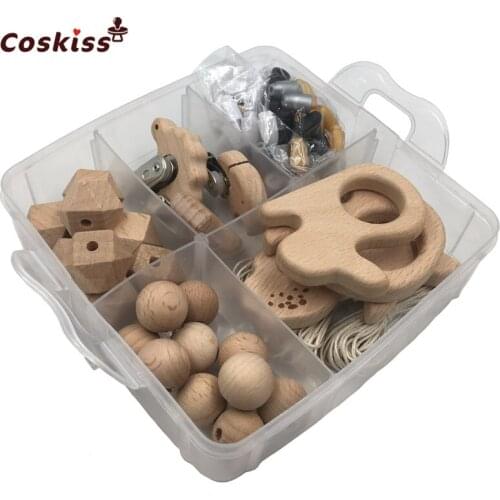 DIY Baby Teether Nursing Boxed Beech Wooden Animal/Round Beads/Polygonal geometric beads/Beech Pacifier Clip For Wooden Teether