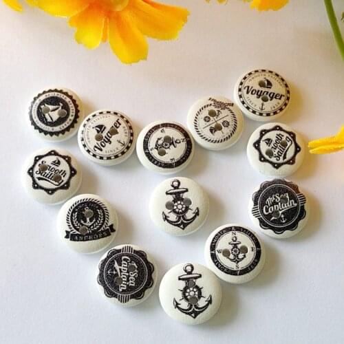 50/100pcs Mix 15mm Kid buttons Nautical Series wooden buttons for crafts decorative scrapbooking sewing accessories wholesale