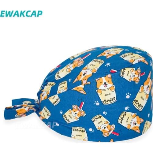 Adjustable surgicals cap dogs printed doctors nurses nursing scrubs hat long hair caps for dentist lab pet shop beauty salon