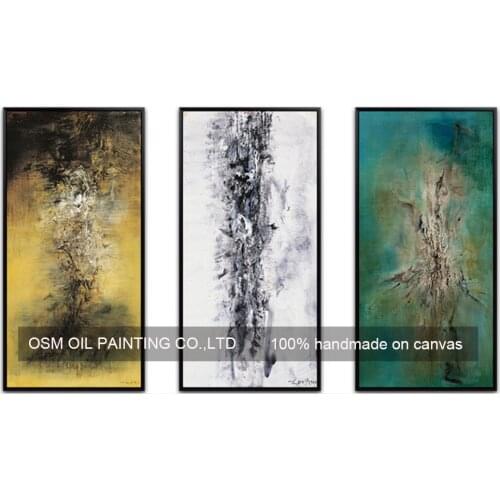 Hand Painted Modern Abstract Oil Painting On Canvas for Hotel Decoration White and Black Landscape Painting Green Yellow Picture