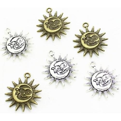 Sweet Bell 15 pieces/lot 25*28mm Antique Metal Alloy hot double-faced sun Charms Vintage Findings 4D788