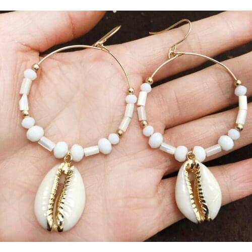 SMJEL New Design Sea Shell Dangle Earring Women Metal Geometric Big Round Circle Shell Long Drop Earrings Beach Boho Jewelry