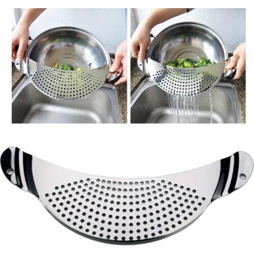T21D Pan Pot Drainer with Handles Crescent Pot Strainer Pasta Strainer Colander Sieve Strainer Filter Pasta Food Clip Durable