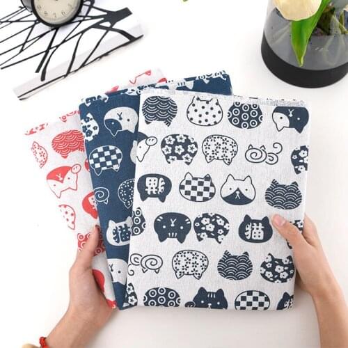 100*150cm Linen Cartoon Cat Printed Fabric Childrens Room Decoration Materials DIY Sewing Patchwork Cloth