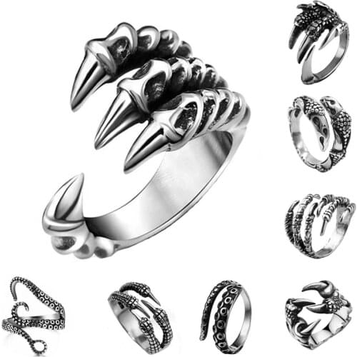 Retro Punk Opening Resizable Dragon Claw Rings Steampunk Hip Hop Personality Finger Jewelry Men Women Alloy Rings