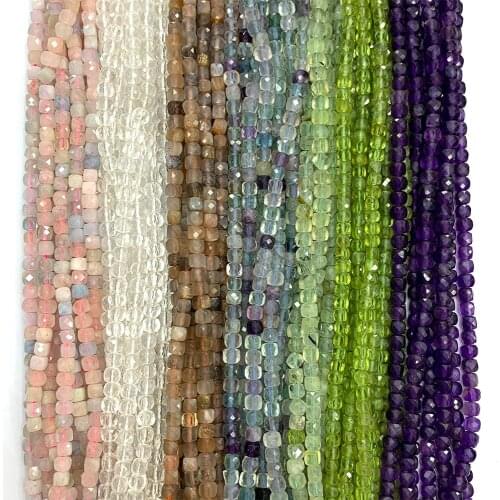 Veemake Ruby Sapphire Morganite Agate Black Opal Apatite Seraphinite Emerald Spinel Fluorite Irregular Cube Faceted Beads A06835