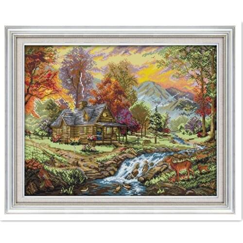 Holiday Villa 11CT 14CT Printed On Canvas Home decoration DMC Cross Stitch Fabric Painting Chinese Counted Cross Stitch Pattern